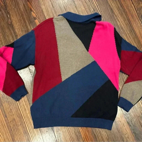 Naadam peachskin split neck silk blend Neck Pullover Geometric sweater Sz M - Picture 3 of 5